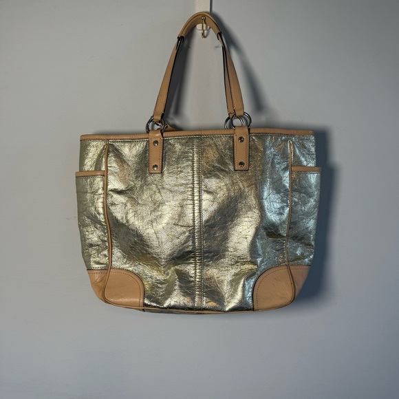 Coach Metallic Gold and Tan Tote Bag - Picture 4 of 10
